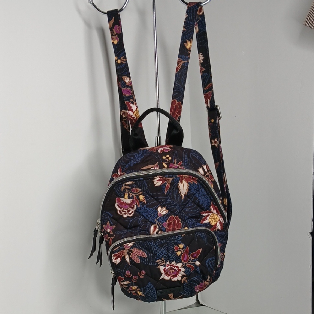 Vera Bradley Garden Dreams - Quilted Black, Blue, and Floral Mini Backpack